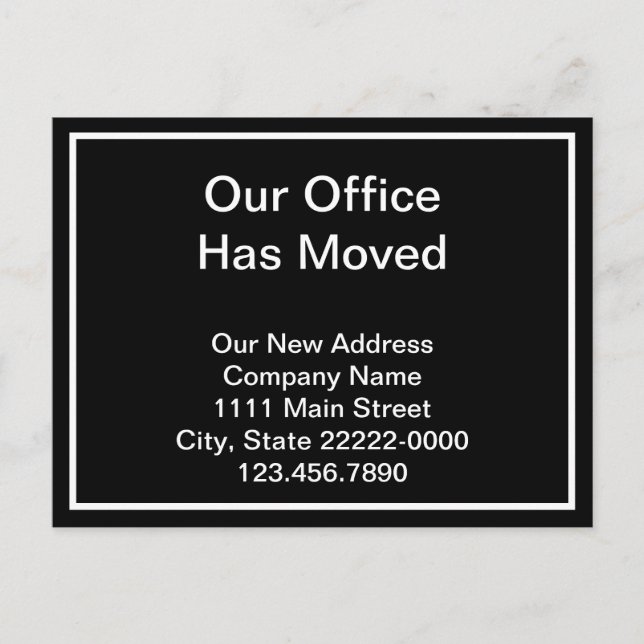 Our Office Has Moved Black and White Announcement Postcard (Front)