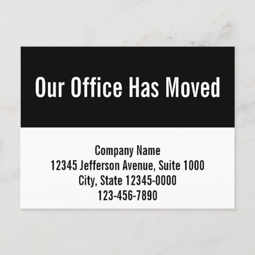Our Office Has Moved Black and White Template Postcard
