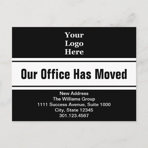 Our Office Has Moved Black and White Text Template Postcard