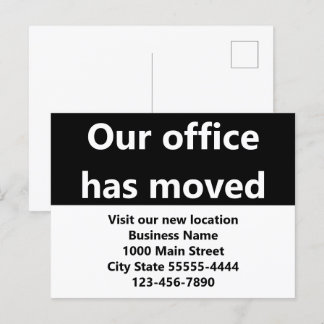 Our Office Has Moved Black Moving Announcement Postcard