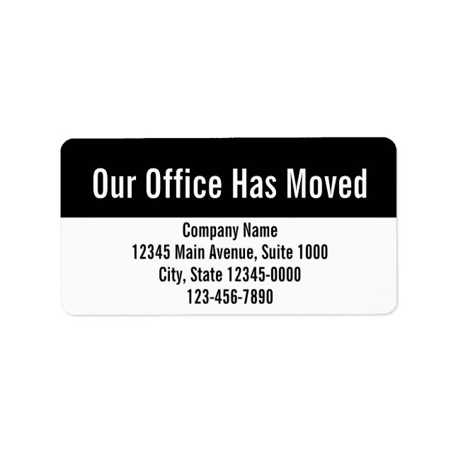 Our Office Has Moved Black White Business Address Label (Front)