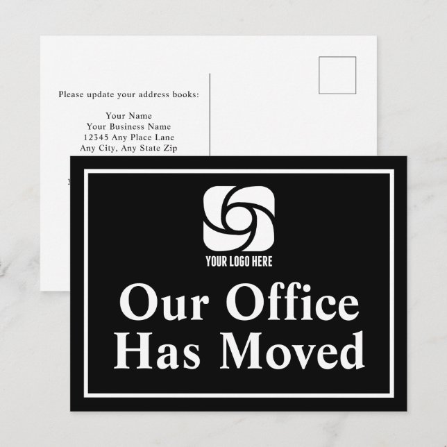 Our Office Has Moved Black White Business Logo Postcard (Front/Back)