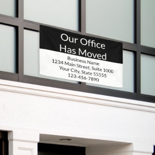 Our Office Has Moved Business Black and White Banner