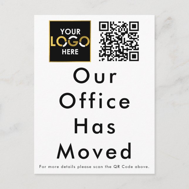 Our Office Has Moved Business Logo QR Code Postcard (Front)