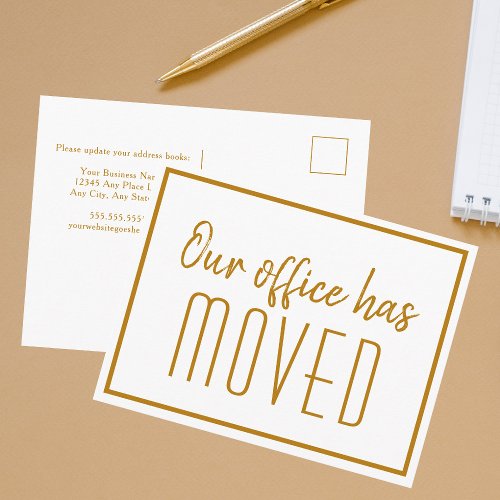 Our Office Has Moved Chic Gold Business Moving Postcard