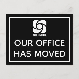 Our Office Has Moved Custom Business Logo Black Postcard