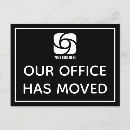 Our Office Has Moved Custom Business Logo Black Postcard