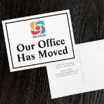 Our Office Has Moved Custom Business Logo Postcard<br><div class="desc">We have a new address moving postcards for a modern business or chic corporation looking to update their clients on a new location. Our office has moved. Simple company change of address cards with your custom corporate logo. Customize the change of address on the back.</div>