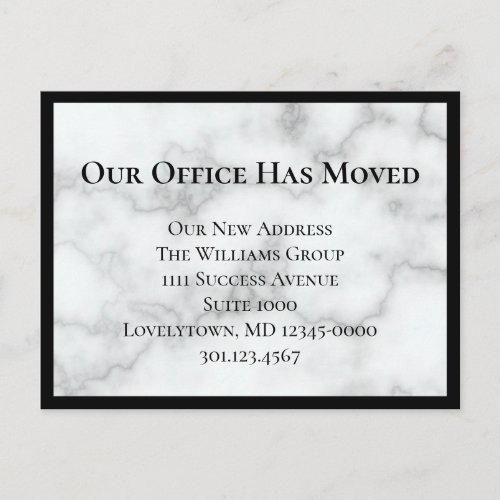 Our Office Has Moved Faux Marble Announcement