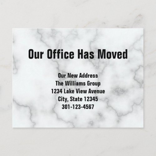 Our Office Has Moved Faux Marble Announcement