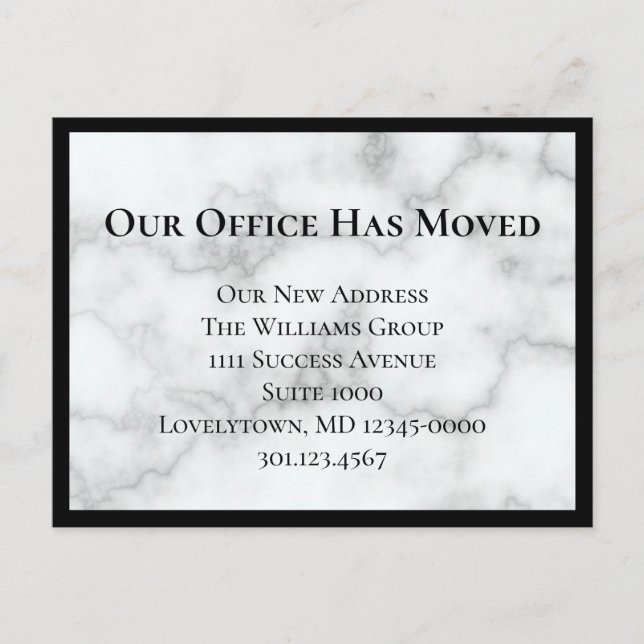 Our Office Has Moved Faux Marble Announcement Postcard (Front)