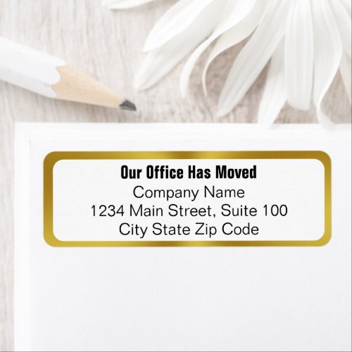 Our Office Has Moved Gold and White Business Label