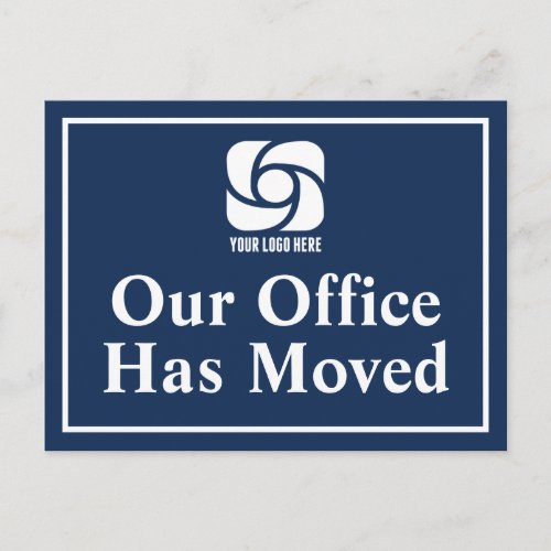 Our Office Has Moved Navy Blue Business Logo Postcard