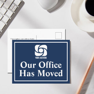 Our Office Has Moved Navy Blue Business Logo Postcard