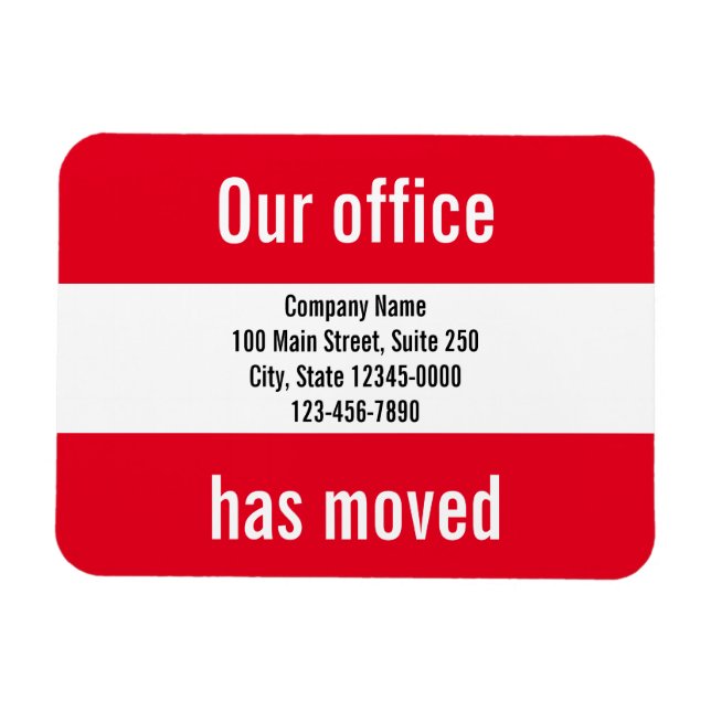 Our Office Has Moved Red White Moving Announcement Magnet (Horizontal)