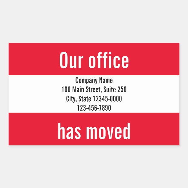 Our Office Has Moved Red White Moving Announcement Rectangular Sticker (Front)