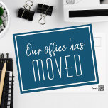 Our Office Has Moved Simple Blue White Business Postcard<br><div class="desc">We have a new address moving postcards for a modern business or chic corporation looking to update their clients on a new location. Our office has moved. Classy,  minimalist typography on sleek blue and white cards for your company. Customize the change of address on the back.</div>