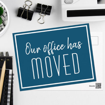Our Office Has Moved Simple Blue White Business Postcard by epicdesigns at Zazzle