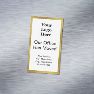 Our Office Has Moved White Gold Business Logo Card Magnet