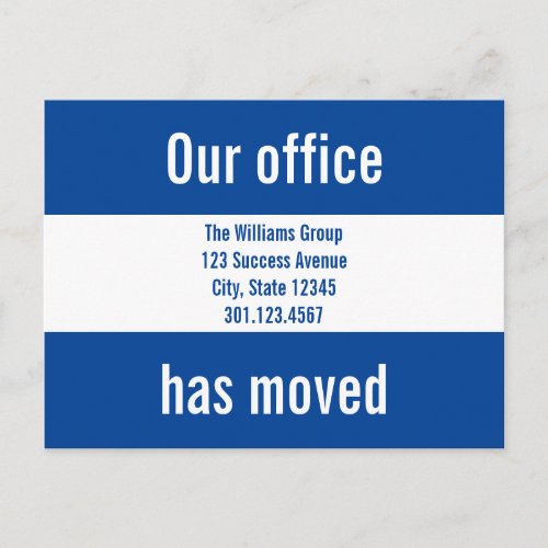 Our Office Have Moved Blue and White Announcement