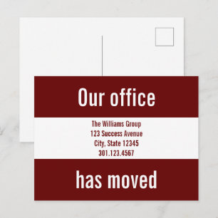 Our Office Have Moved Red & White Announcement Postcard