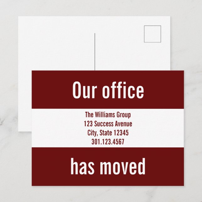 Our Office Have Moved Red & White Announcement Postcard (Front/Back)