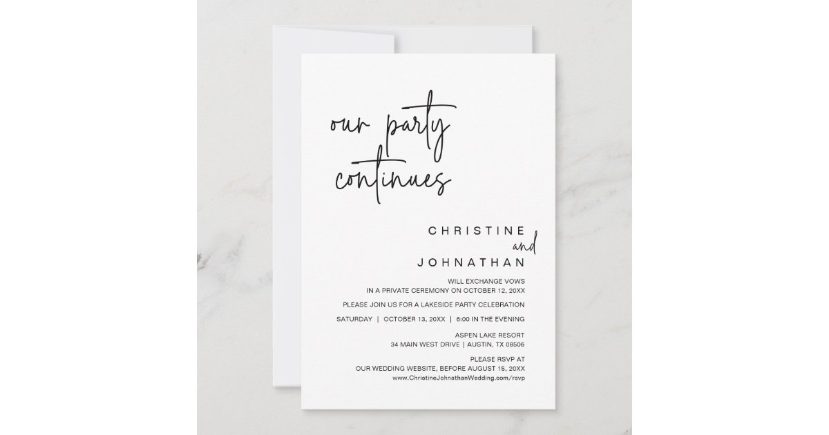 Our Party Continues, Wedding Elopement Dinner Invi Invitation | Zazzle