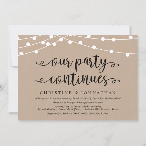 Our Party Continues Wedding Elopement  Invitation