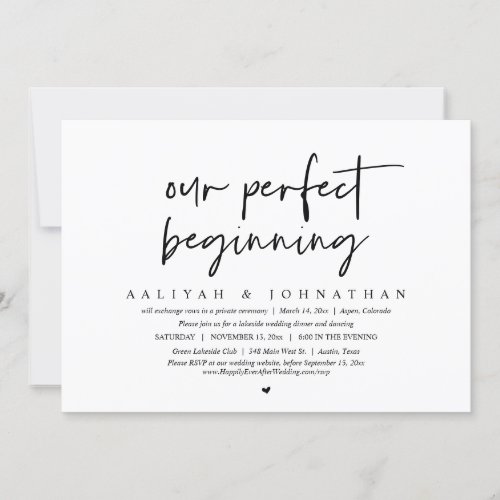 Our Perfect Beginning Wedding Elopement Party Invitation