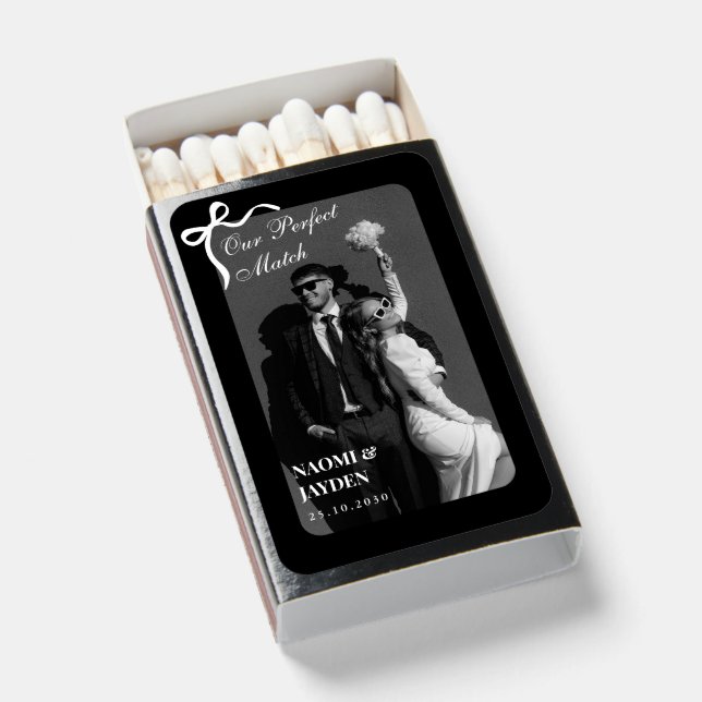 Our Perfect Match Photo Wedding Favor Matchbox (Front Open)
