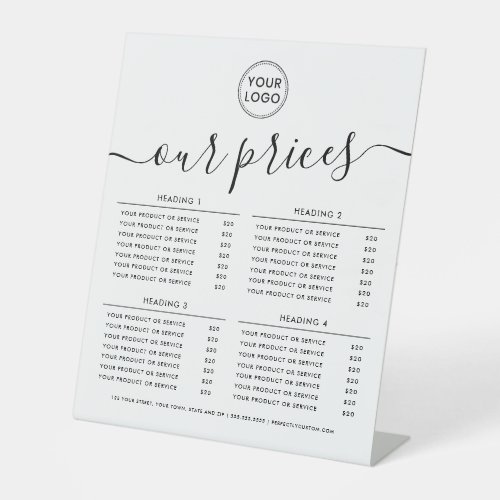 Our prices logo elegant price list  pedestal sign