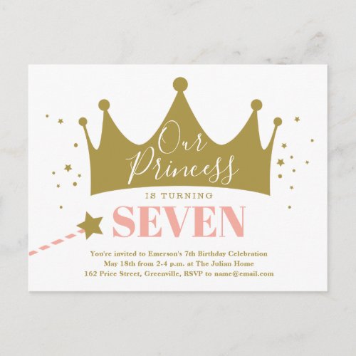 Our Princess Pink Gold Birthday Party Invitation Postcard