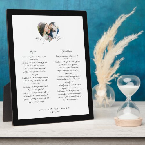 Our Promise Newlyweds Wedding Vows Heart Photo Plaque