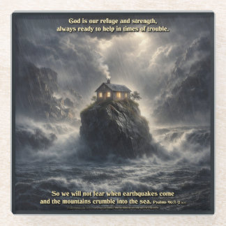 Our refuge & strength glass coaster