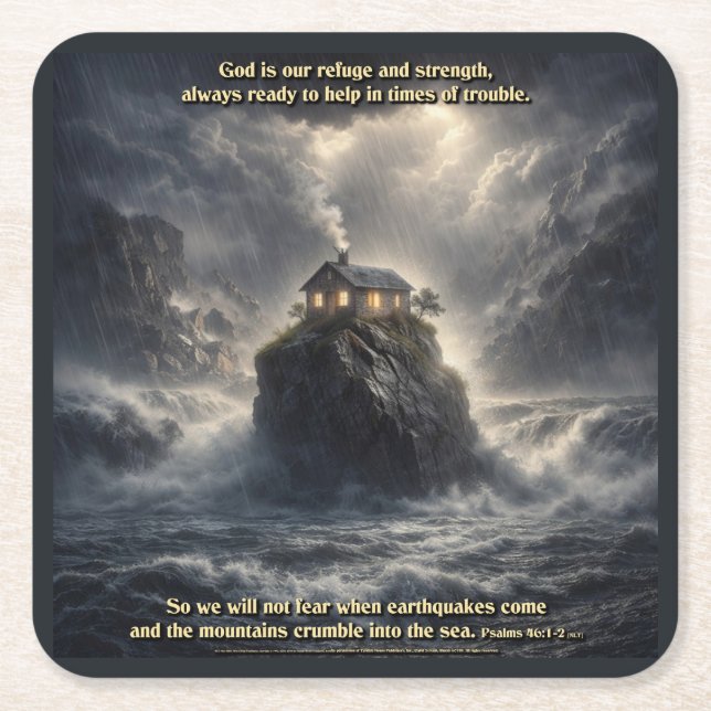 Our refuge & strength square paper coaster (Front)