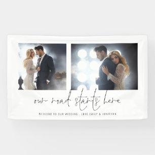 Our Road Starts Here 2 Photo Welcome Wedding Banner