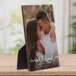 OUR ROAD STARTS HERE Modern Script Wedding Photo Plaque<br><div class="desc">Custom couple,  engagement,  or wedding photo plaque with a modern heart script design reading OUR ROAD STARTS HERE alongside your names and date.</div>