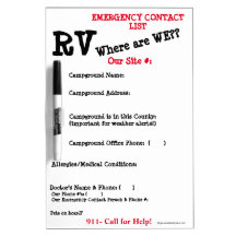 Our RV Emergency Info-Where are we? White Board
