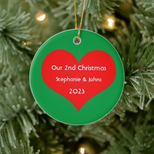 Our Second Christmas Together 2023 Cute Red Heart  Ceramic Ornament