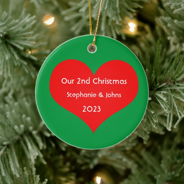 Our Second Christmas Together 2023 Cute Red Heart  Ceramic Ornament (Tree)