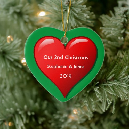 Our Second Christmas Together Cute Red Heart 2019 Ceramic Ornament