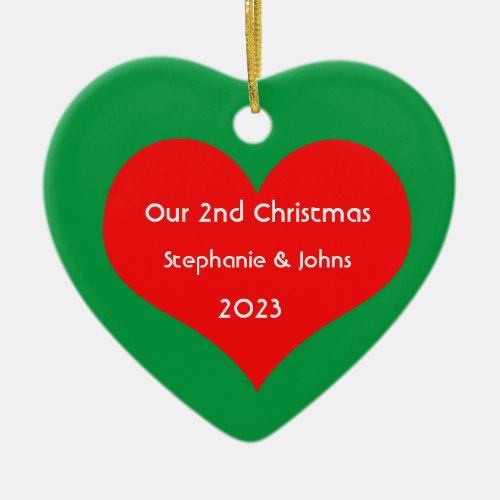Our Second Christmas Together Cute Red Heart 2023 Ceramic Ornament