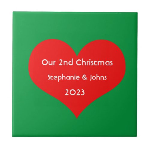 Our Second Christmas Together Cute Red Heart 2023  Ceramic Tile