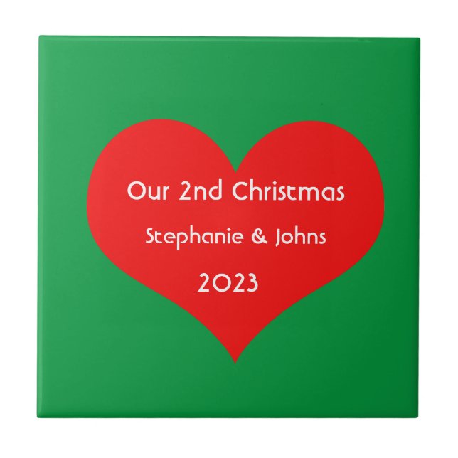 Our Second Christmas Together Cute Red Heart 2023  Ceramic Tile (Front)