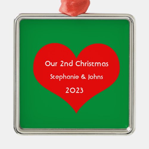 Our Second Christmas Together Cute Red Heart 2023  Metal Ornament