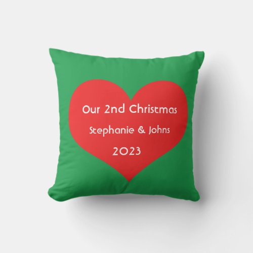 Our Second Christmas Together Cute Red Heart 2023  Outdoor Pillow