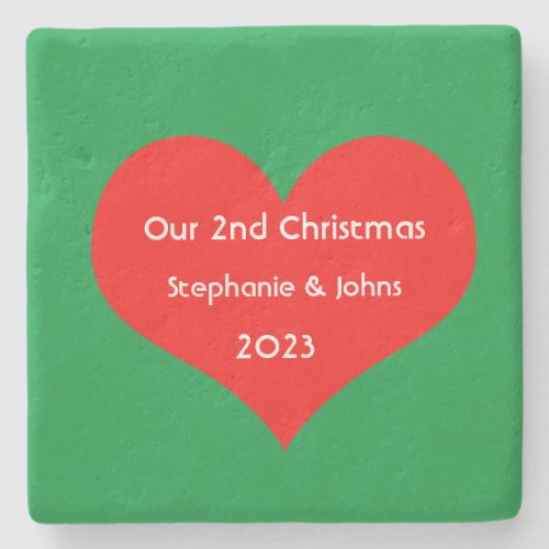Our Second Christmas Together Cute Red Heart 2023  Stone Coaster