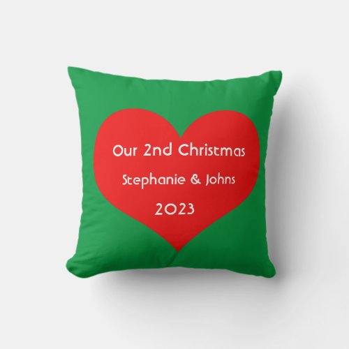 Our Second Christmas Together Cute Red Heart 2023  Throw Pillow
