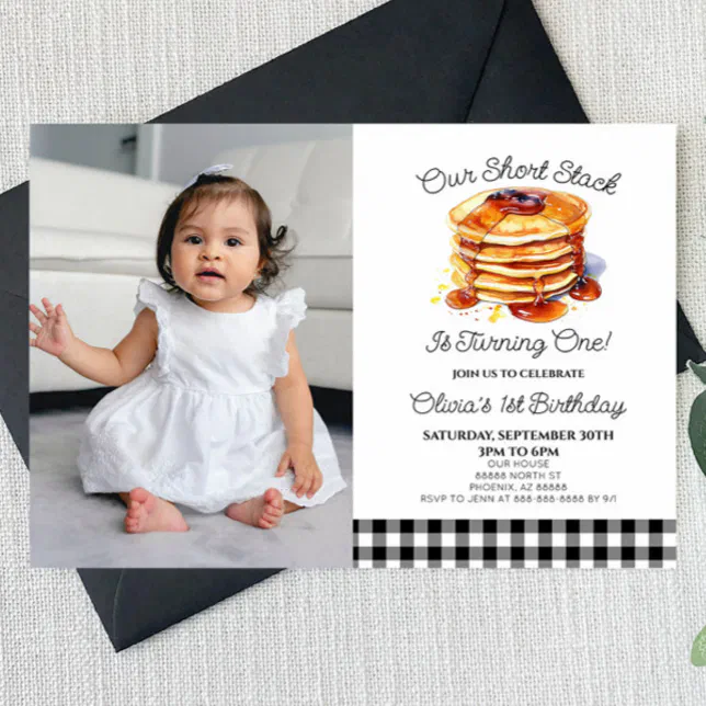 Our Short Stack Pancakes Breakfast Birthday Party Invitation | Zazzle