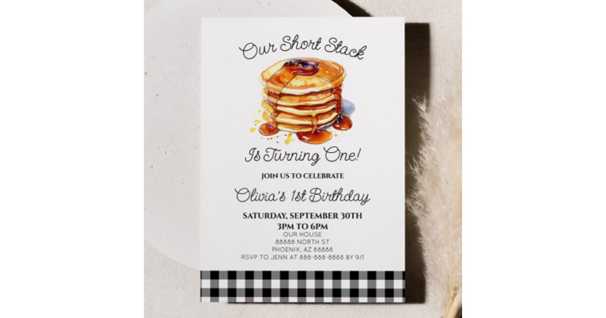 Our Short Stack Pancakes Breakfast Birthday Party Invitation | Zazzle
